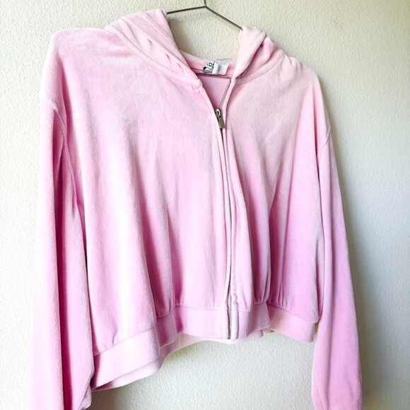H&M Pink Velour Cropped Hoodie Jacket Women's XXL - Picture 2 of 4